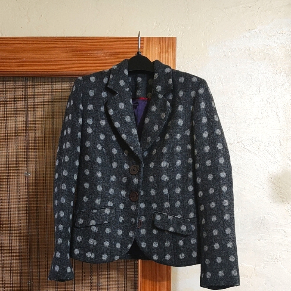 Boden US6 UK10 Blazer Wool Gray Polka Dot